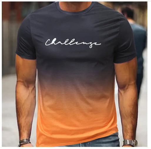 Gradient Color Fitness T-shirt Men's Short-sleeved Sports 3d Printed Outdoor T-shirt Loose