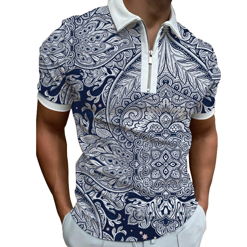 Printed Short Sleeved Lapel Top