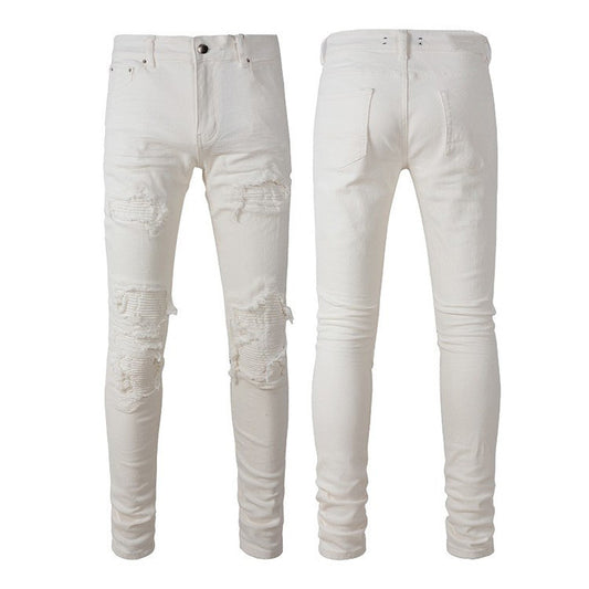 Ripped Patch Elastic Slim Fit Jeans