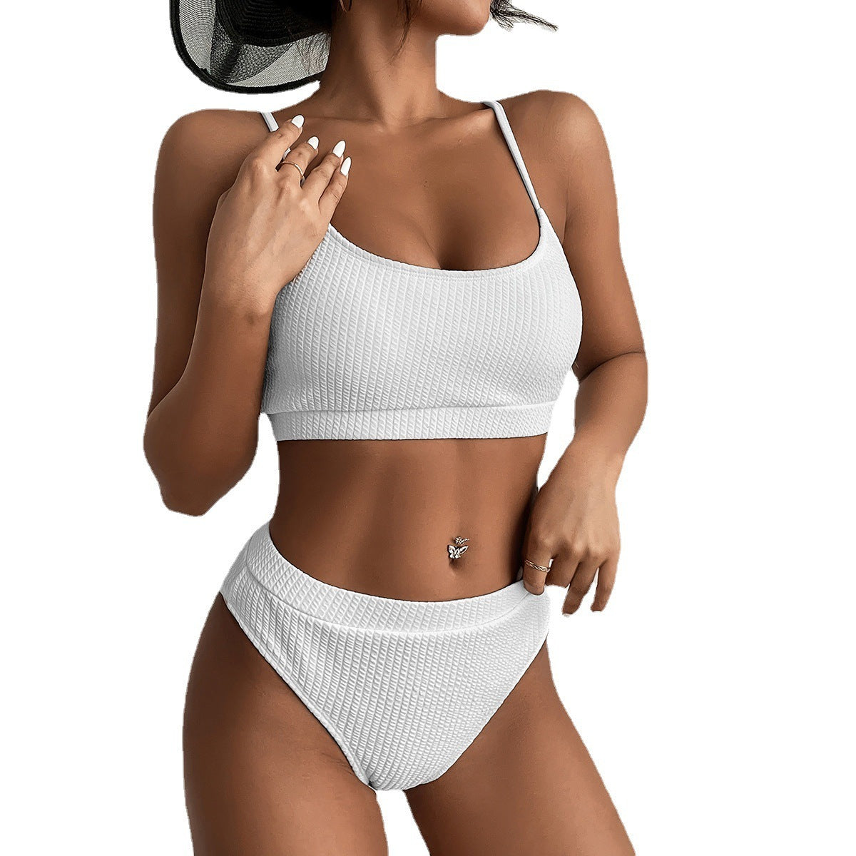 High Cut Push Up Ribbed Bathing Suit