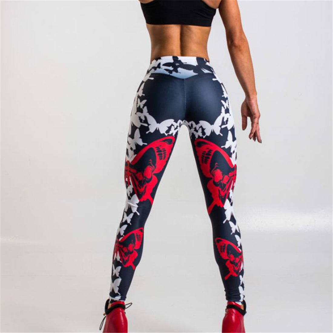 Red Butterfly Print Leggings