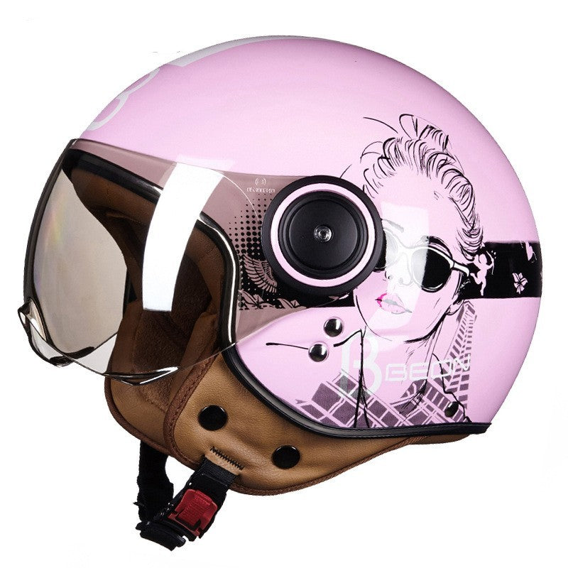 Battery Car Half Helmet Lightweight Semi-covered Retro