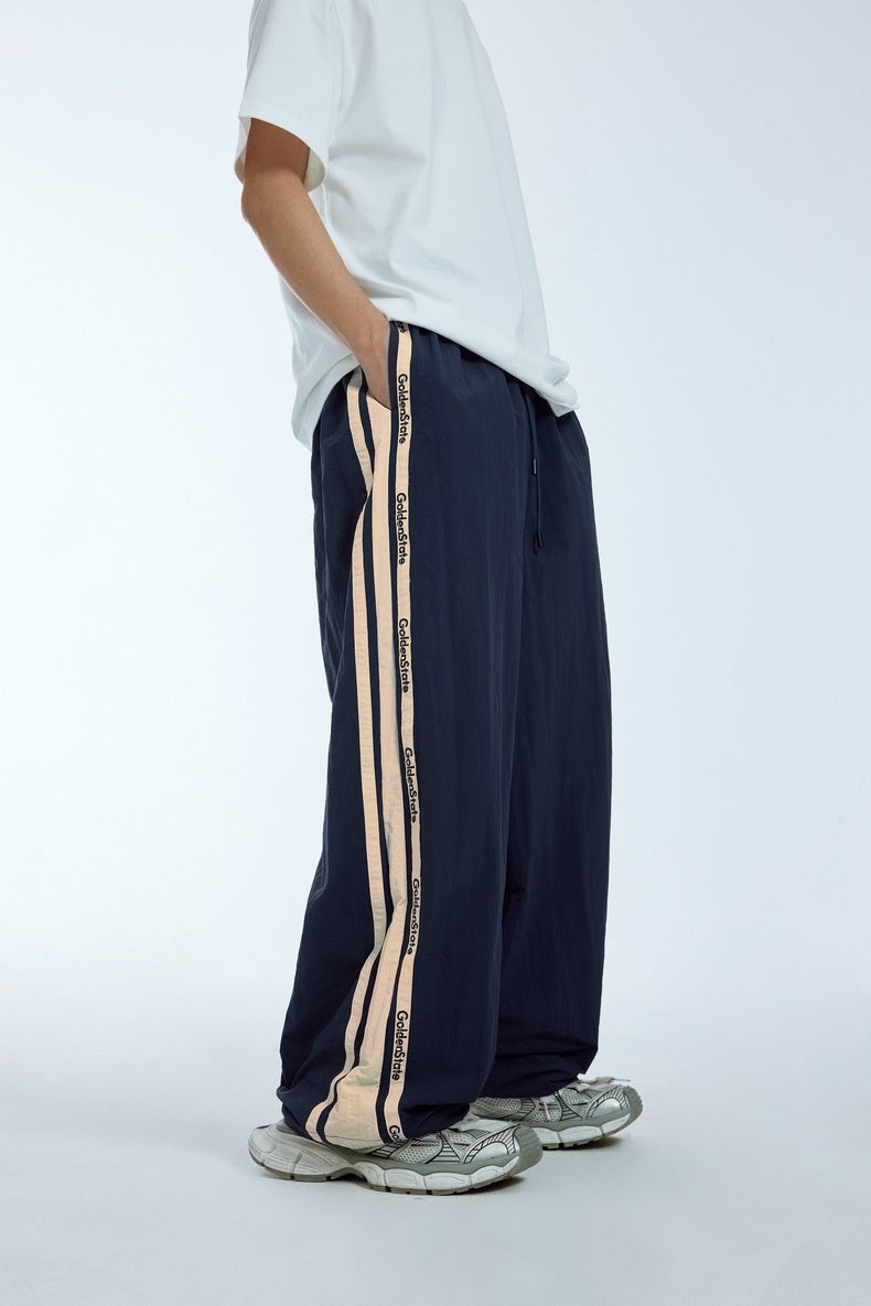 Retro Contrast Color Side Stripe Wide Pants