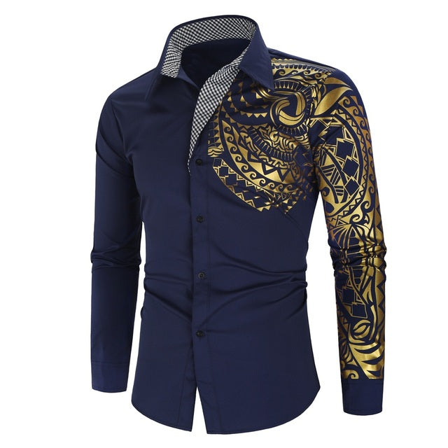 Luxe goud zwart shirt heren nieuwe slim fit lange mouw