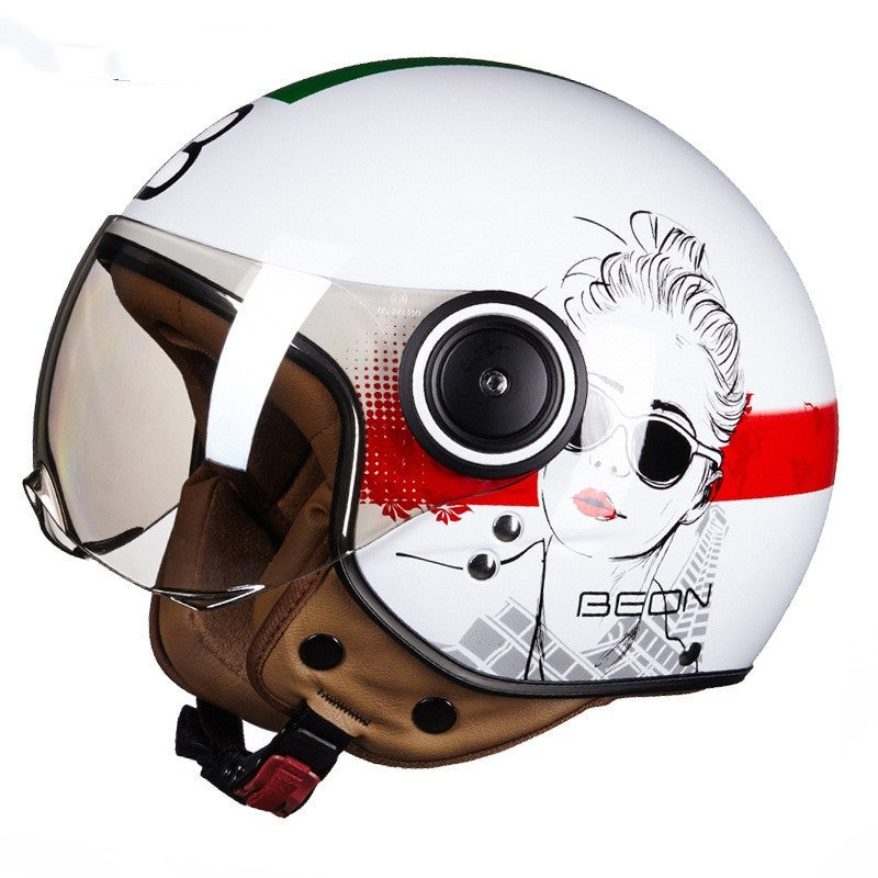 Battery Car Half Helmet Lightweight Semi-covered Retro