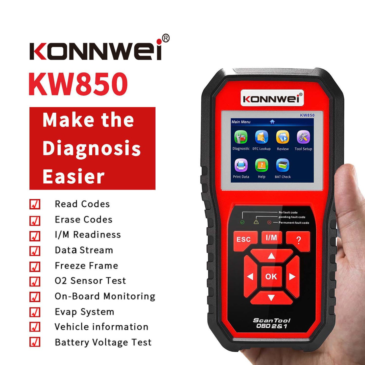 KW850 OBD2 CAN BUS Code Reader auto motor foutcode detector scanner