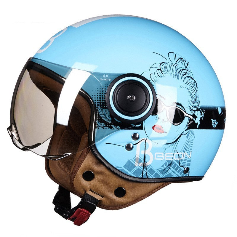 Battery Car Half Helmet Lightweight Semi-covered Retro