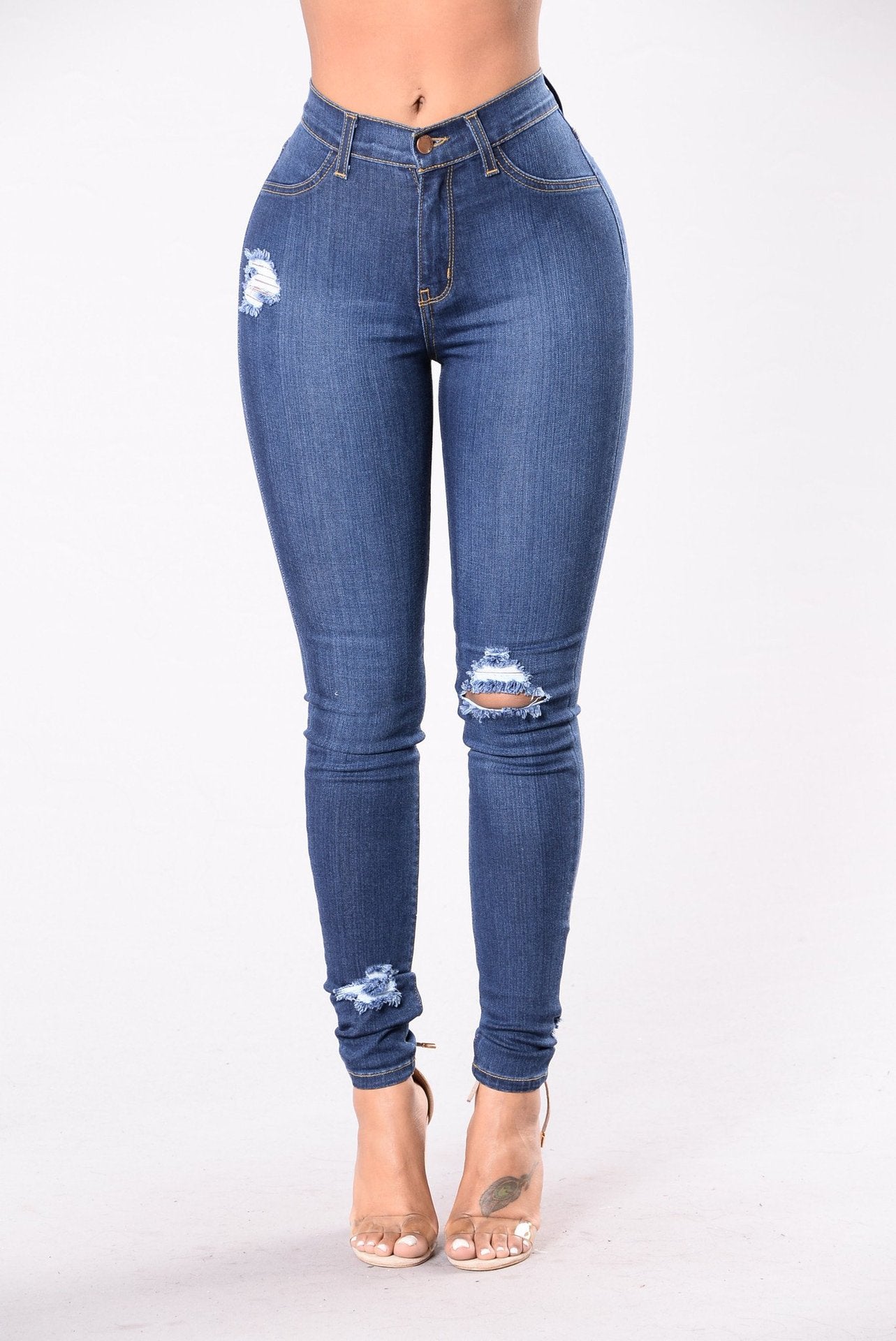 Denim pants with ripped holes