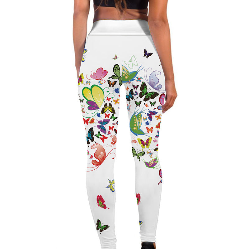 Printed Floral Butterfly Leggings High Waist