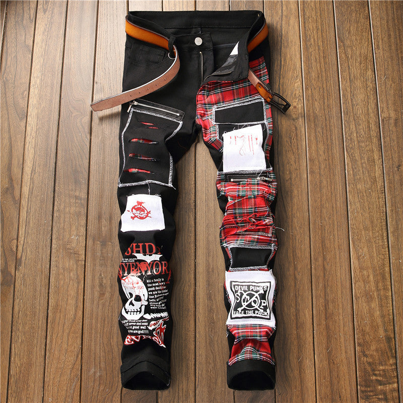 Black Printed Pants European Station Punk Casual Men's Pants