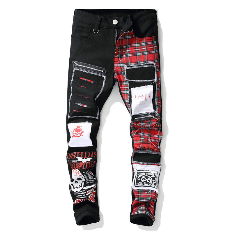 Black Printed Pants European Station Punk Casual Men's Pants