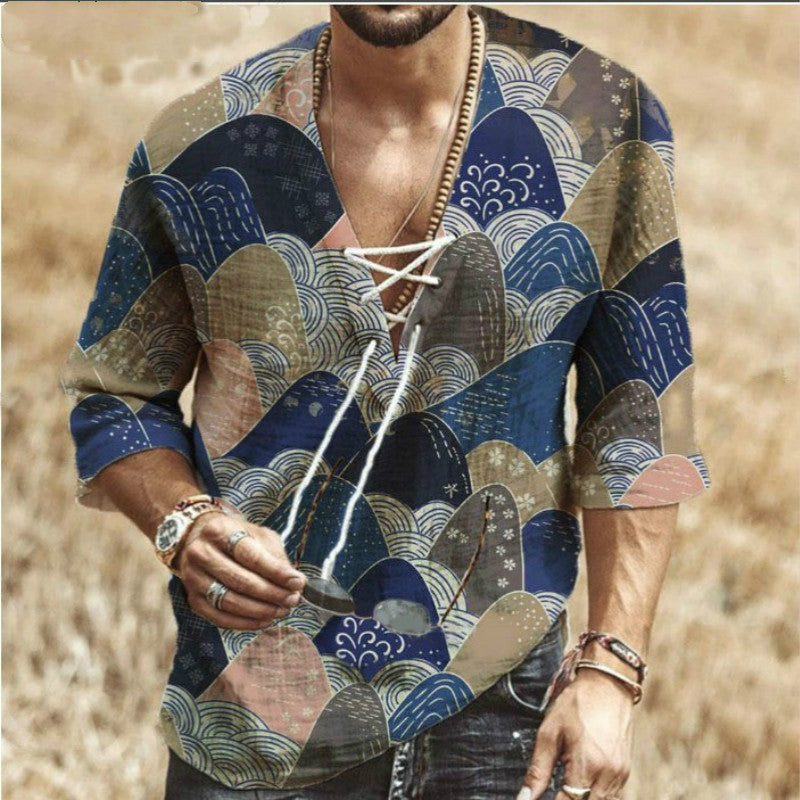 Men's Color Block Striped Casual Shirt Long Sleeve Button Top