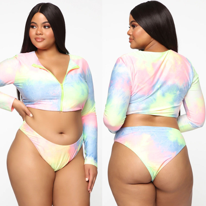 Bikini Long Sleeve Zipper Swimsuit Plus Size Colorful Sexy Plus Size Swimsuit