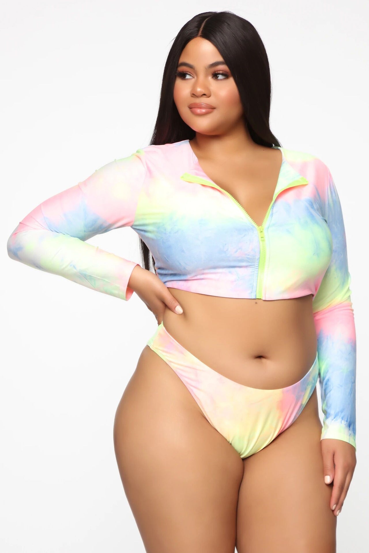 Bikini Long Sleeve Zipper Swimsuit Plus Size Colorful Sexy Plus Size Swimsuit