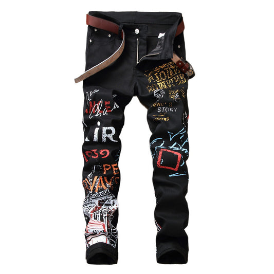 Jeans Slim Graffiti Print Plus Size Broeken Heren