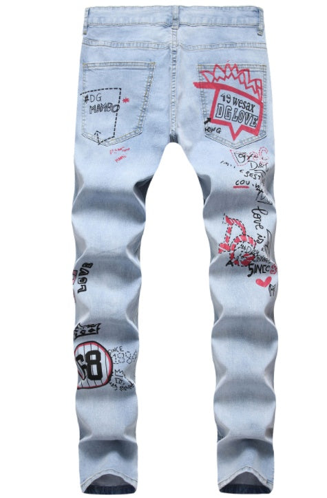 High Street Hip-Hop gescheurde print stretch jeans