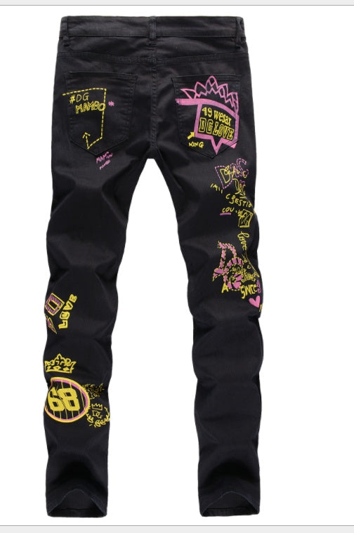 High Street Hip-Hop gescheurde print stretch jeans