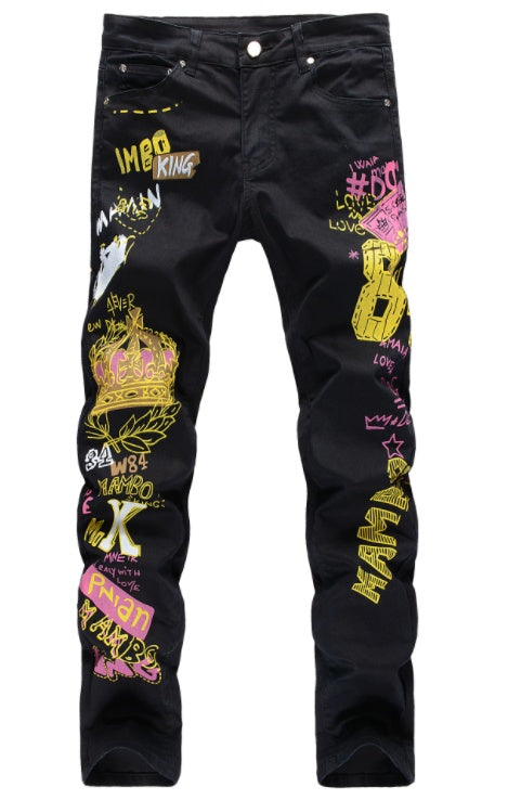 High Street Hip-Hop gescheurde print stretch jeans