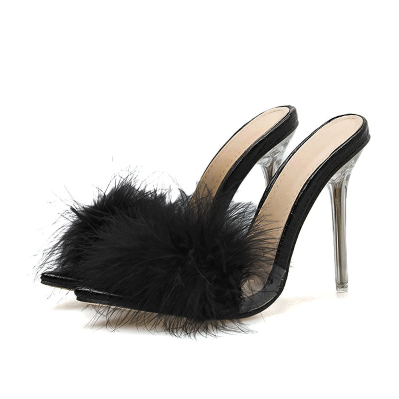 Transparent Crystal Feather Fur  High Heels