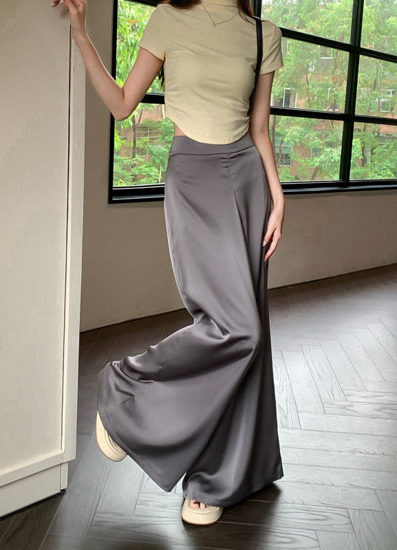 Casual Pants High Waist Acetate Satin