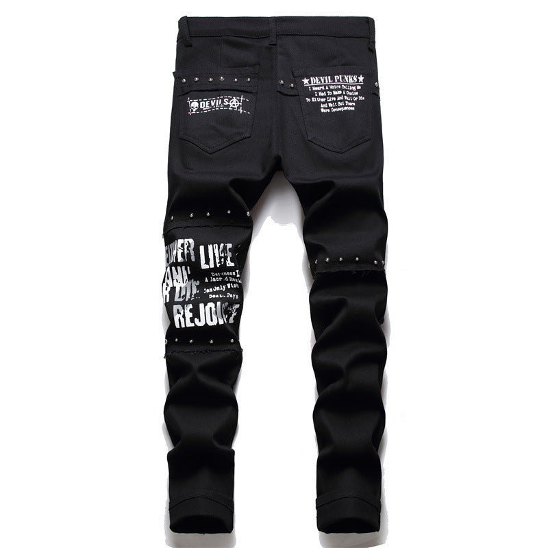 Stiksels Patchwork Micro-elastische Rivet Hip Hop Potlood Broek Denim Broek