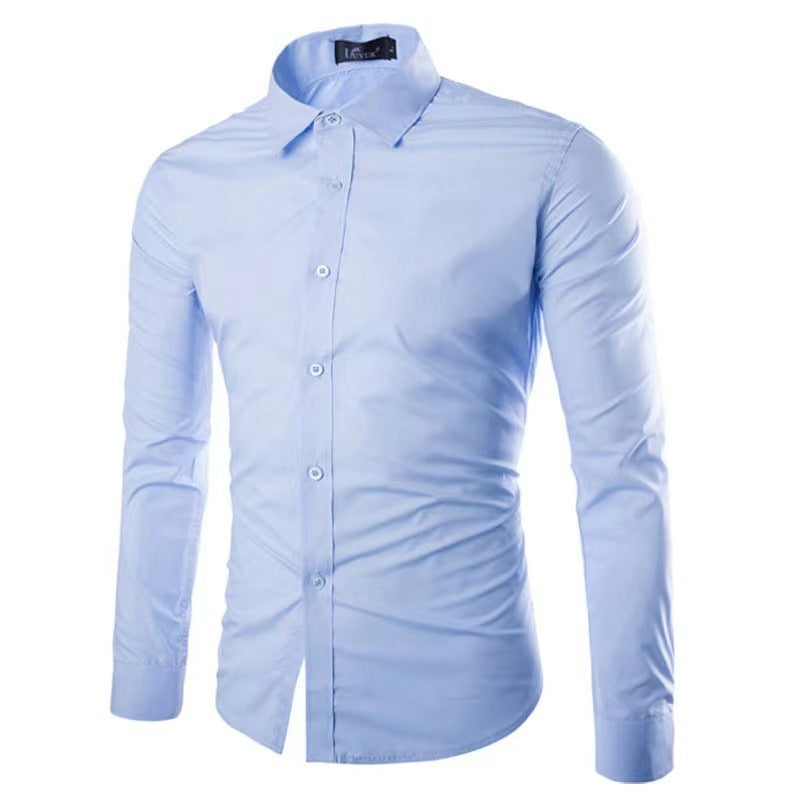 Casual Polo Collar Ironing Free Long Sleeves Shirt For Men