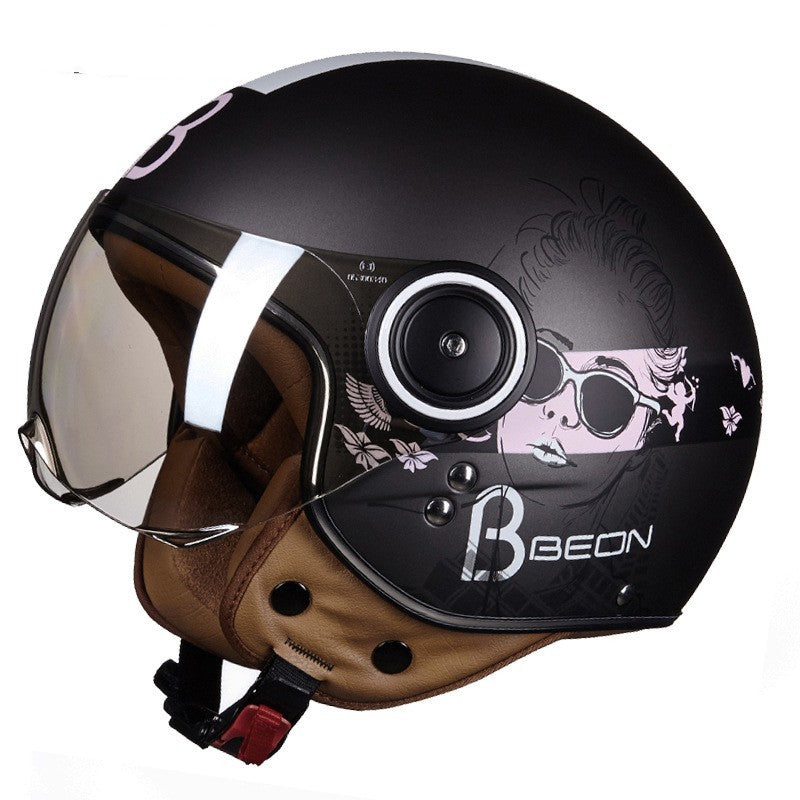 Battery Car Half Helmet Lightweight Semi-covered Retro