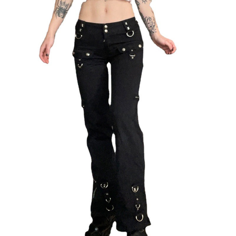 Dark Straight Leg Pants High Waist