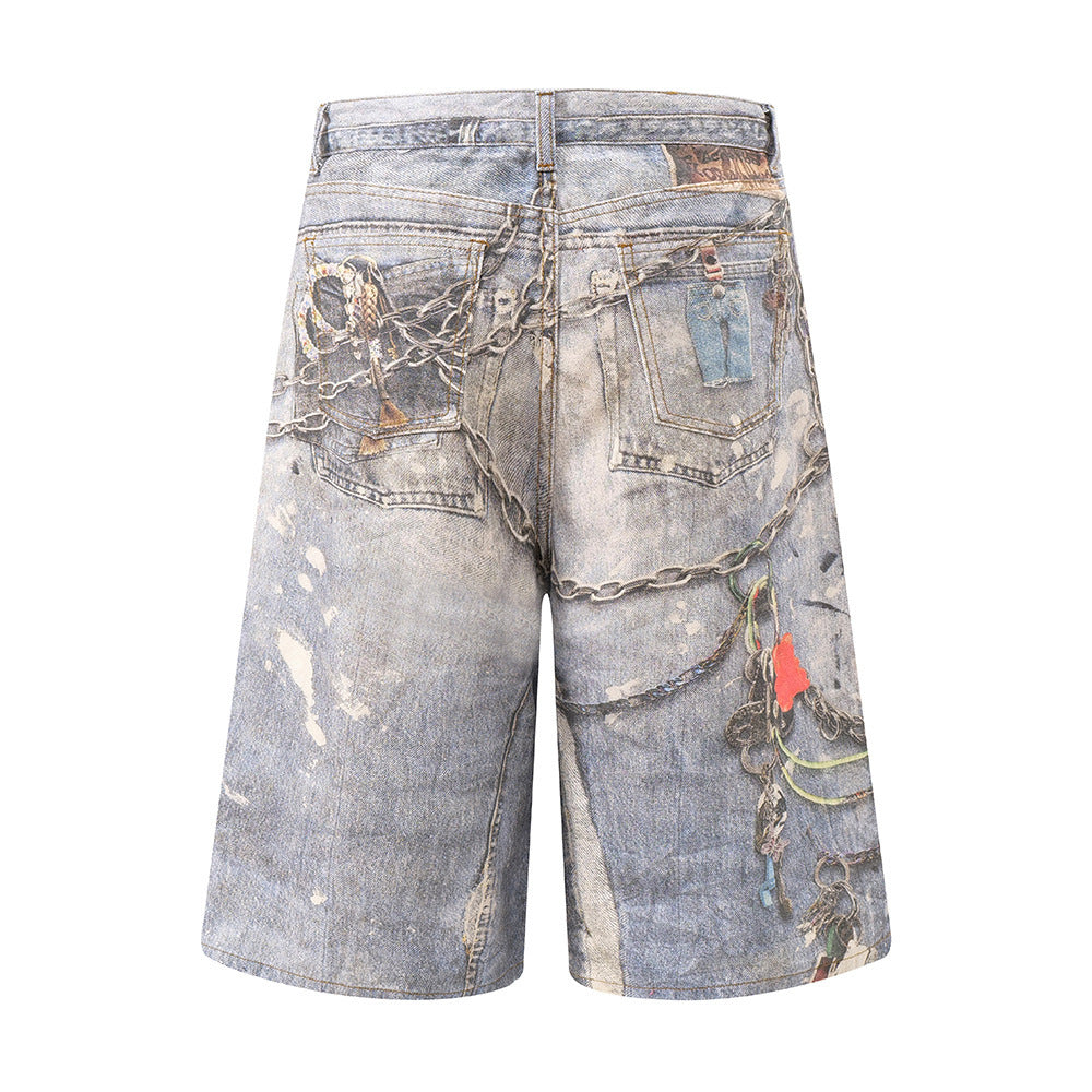 Chain Denim Shorts