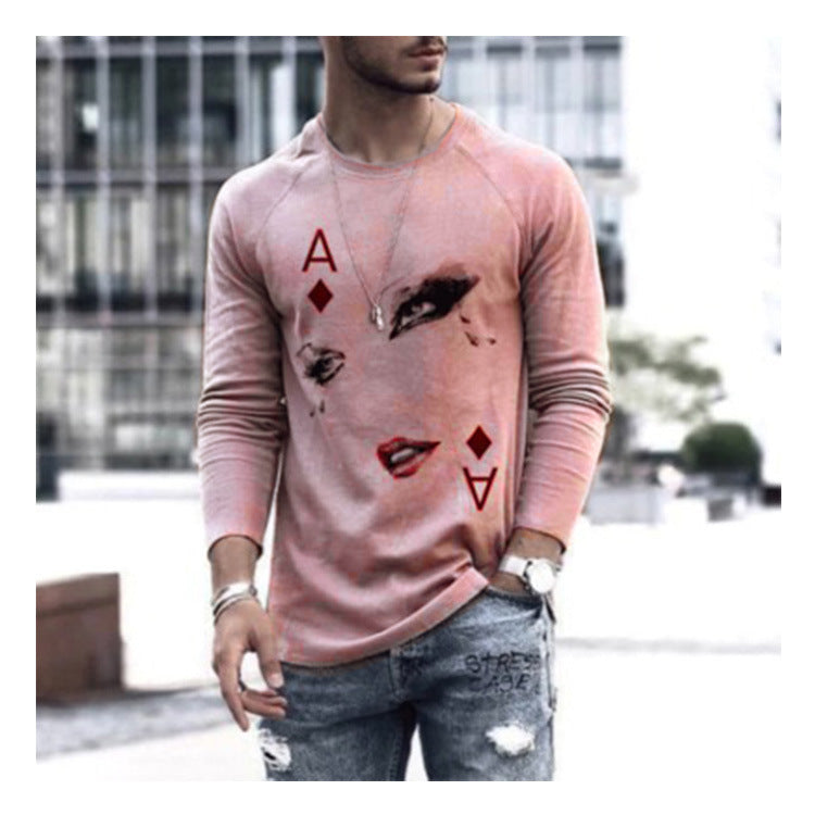 Men's Pullover Top Round Neck Printing Trend Long Sleeve T-shirt