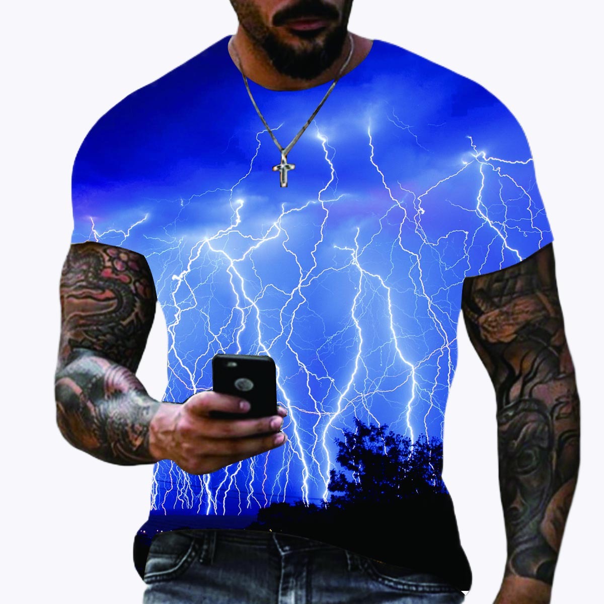 Personalized Creative Lightning Series Fashion Casual 3D Printed Men's Short Sleeved T-shirt Top