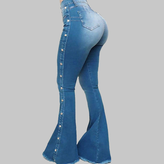 Stretch broek met hoge taille en uitlopende pijpen