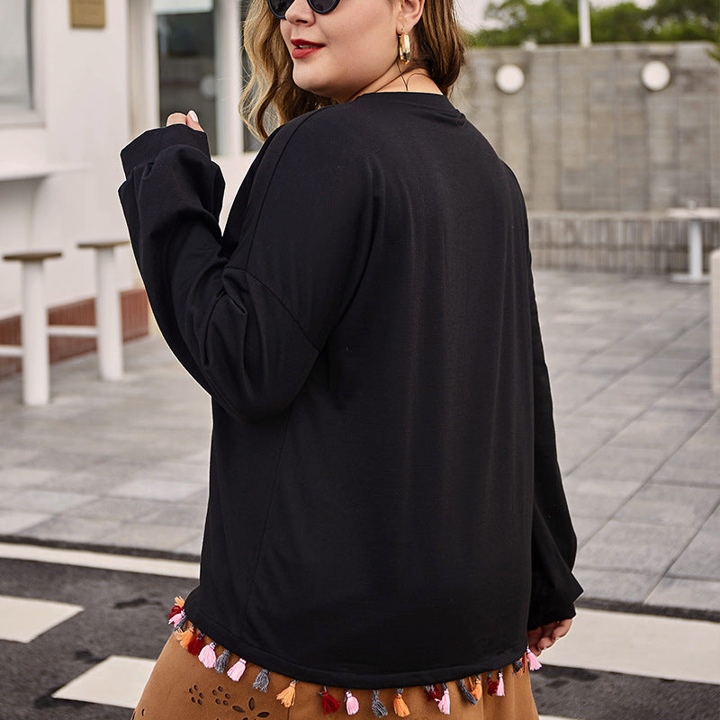 Fringed plus size women's top