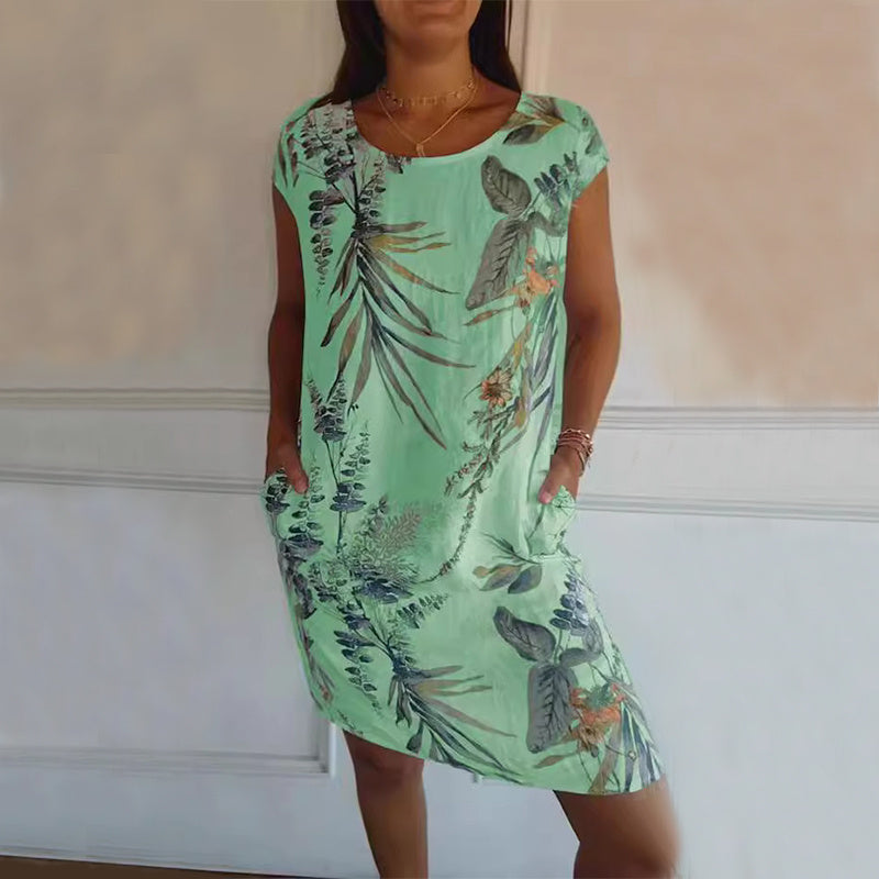 Flower And Leaf Printed Straight Dress