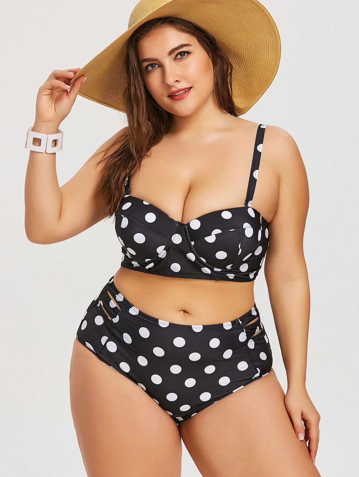 Retro Polka Dot High-rise Plus Size Swimwear