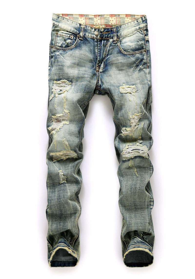 Destruction Print Mid-rise Jeans