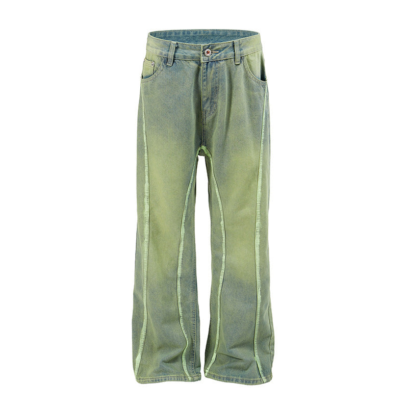 Yellow Mud Dyed Old Green Wide-leg Jeans