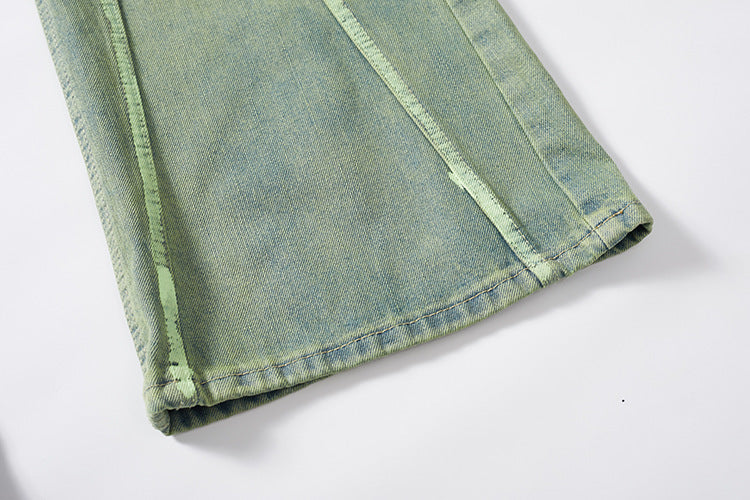 Yellow Mud Dyed Old Green Wide-leg Jeans