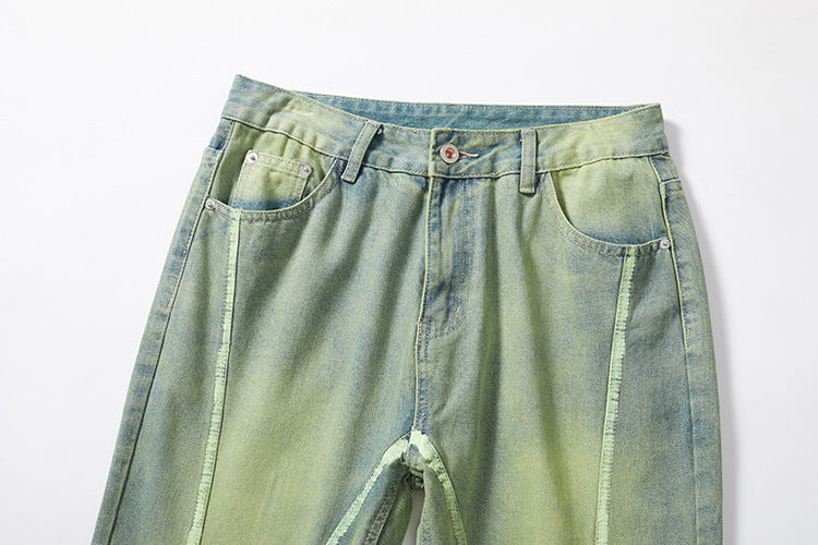 Yellow Mud Dyed Old Green Wide-leg Jeans