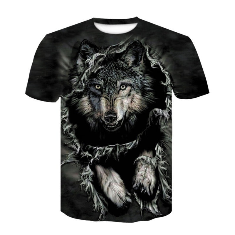 New Moon Wolf Head Pattern 3D Printed Short Sleeve T-shirt