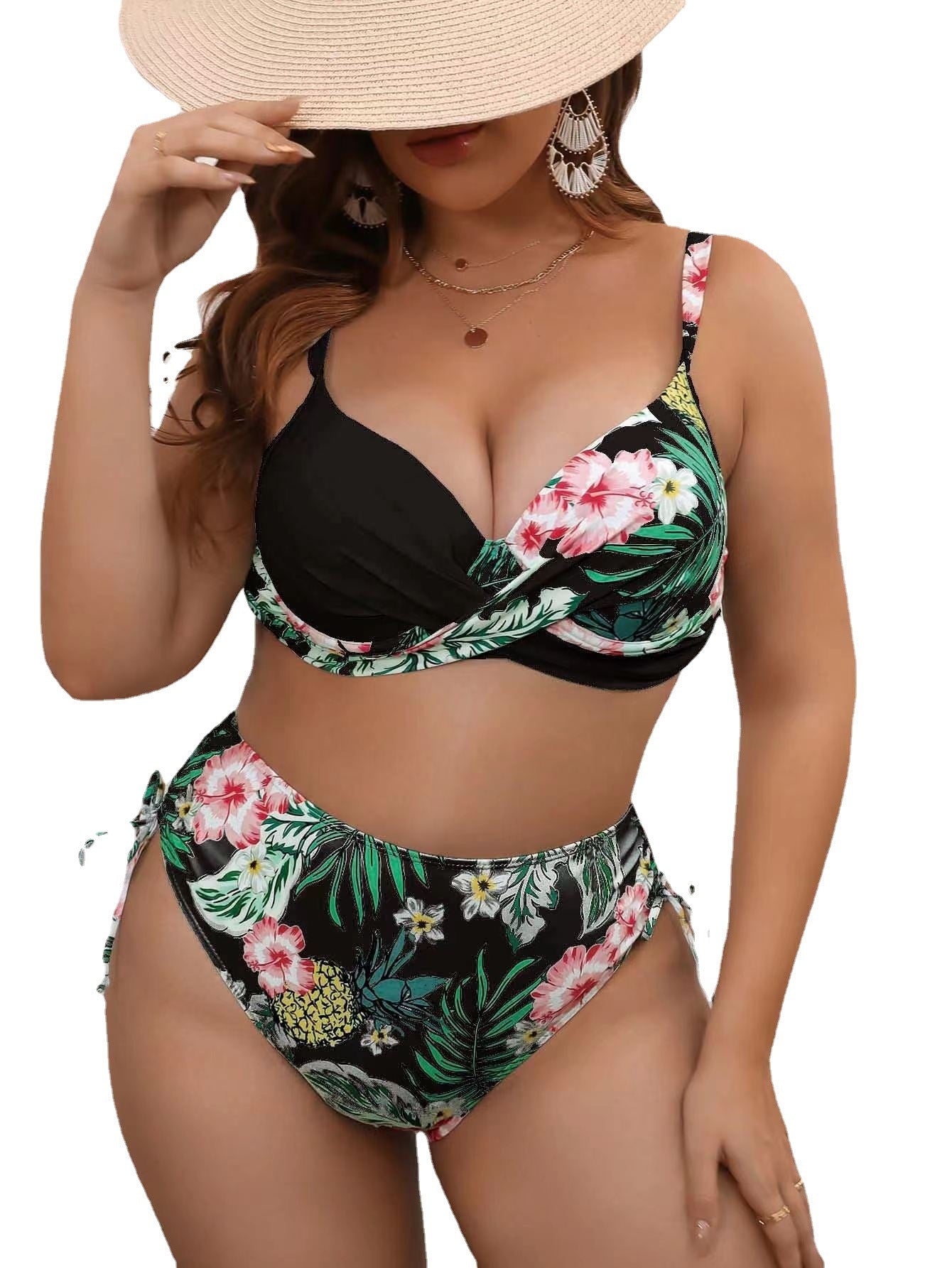 Plus Size Split Bikini Printed