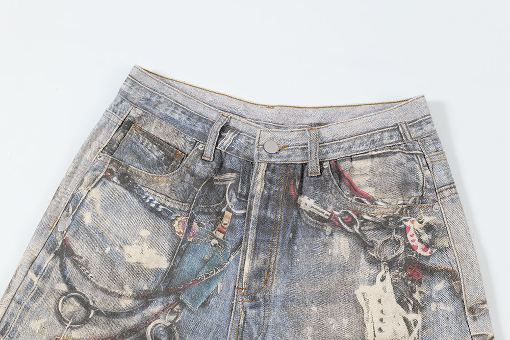 Chain Denim Shorts