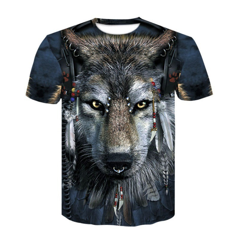 New Moon Wolf Head Pattern 3D Printed Short Sleeve T-shirt