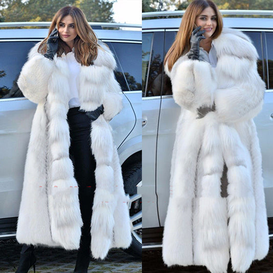 Long Style White Long Fur Coat