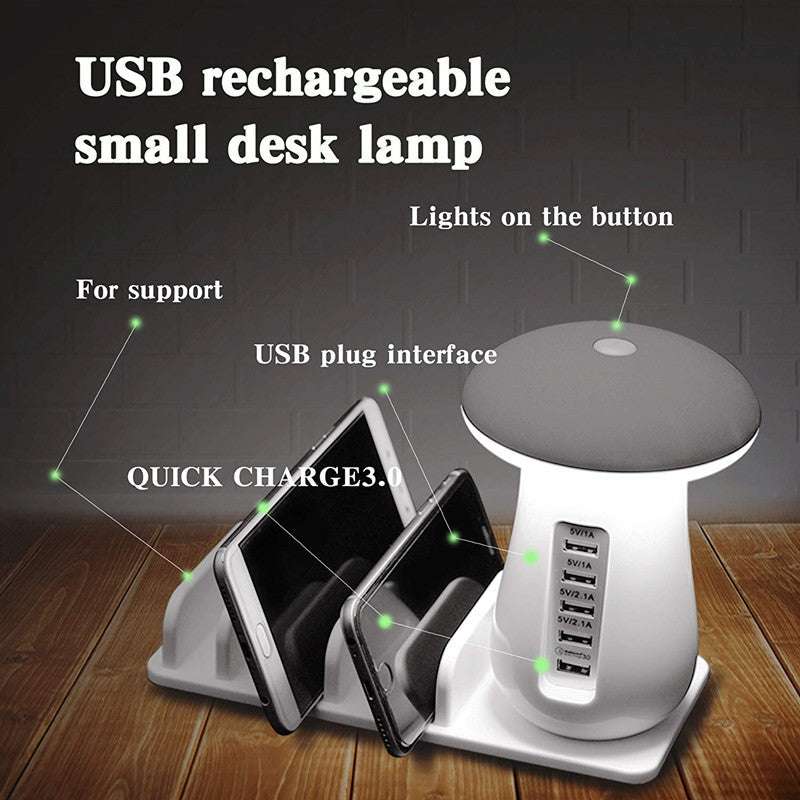 Mushroom Lamp LED Lamp Holder USB Charger Home Office Supplies