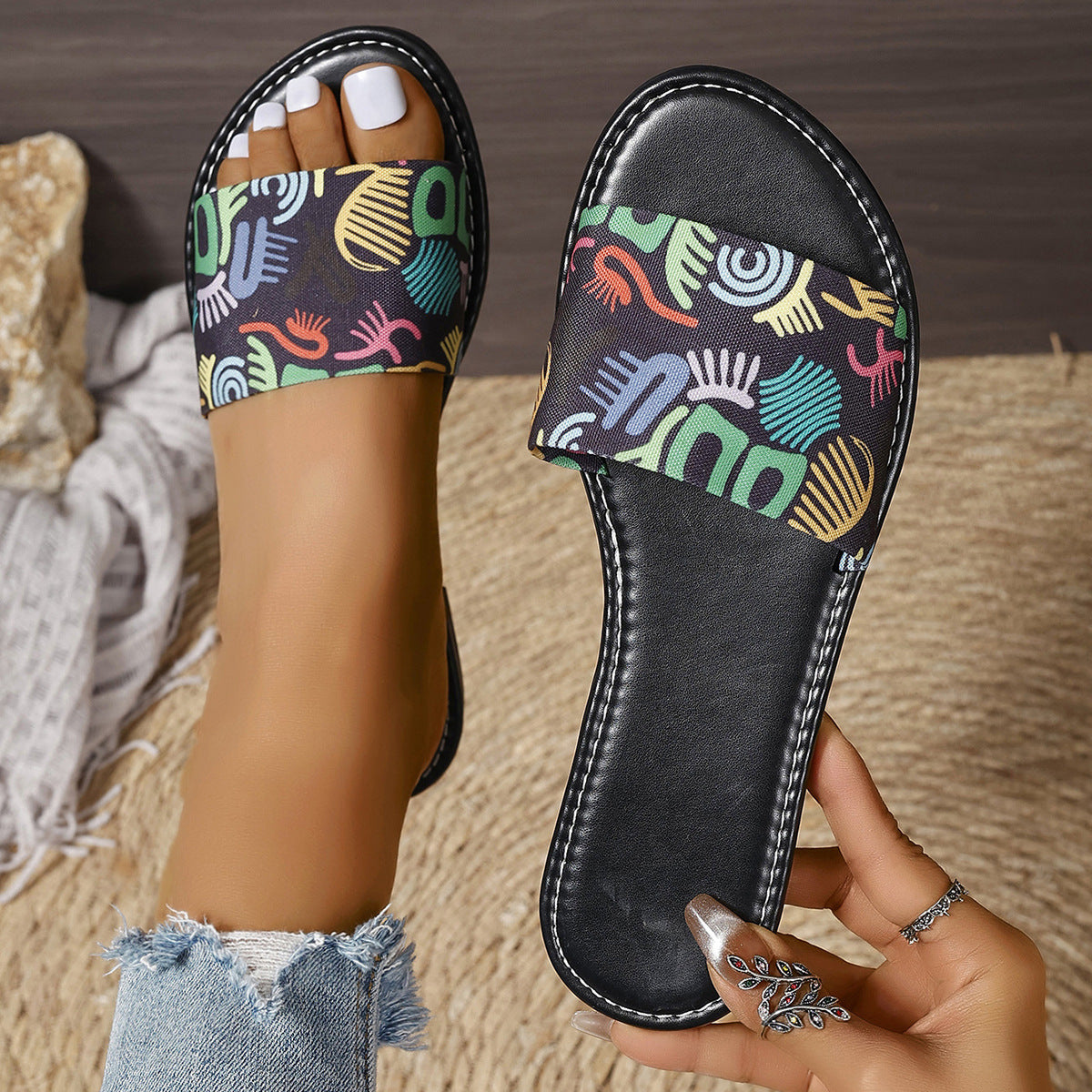 Graffiti Print Sandals