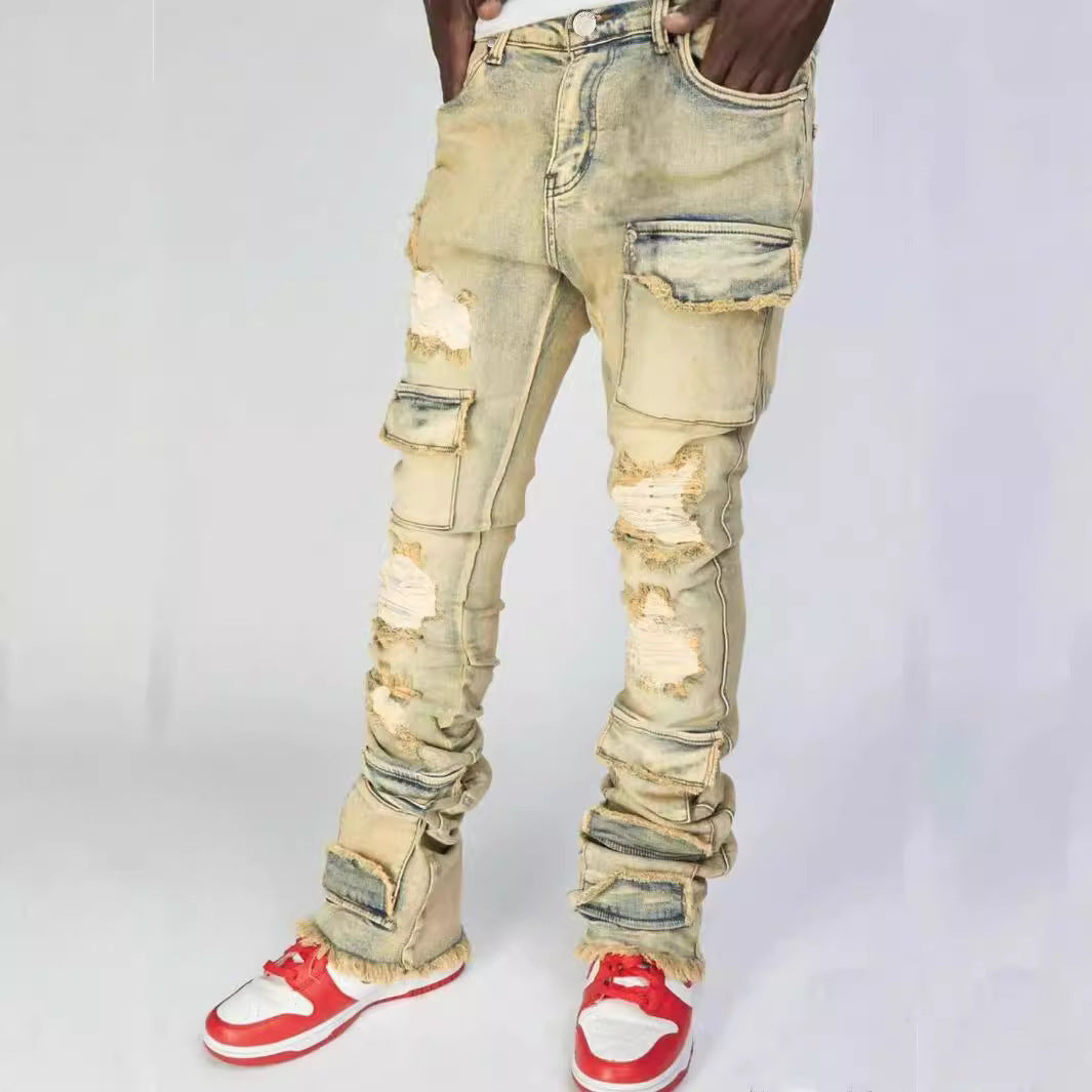 Stretch Ripped Laminated Micro-pull Pants