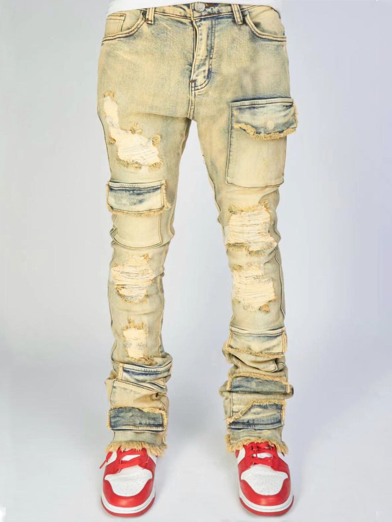 Stretch Ripped Laminated Micro-pull Pants