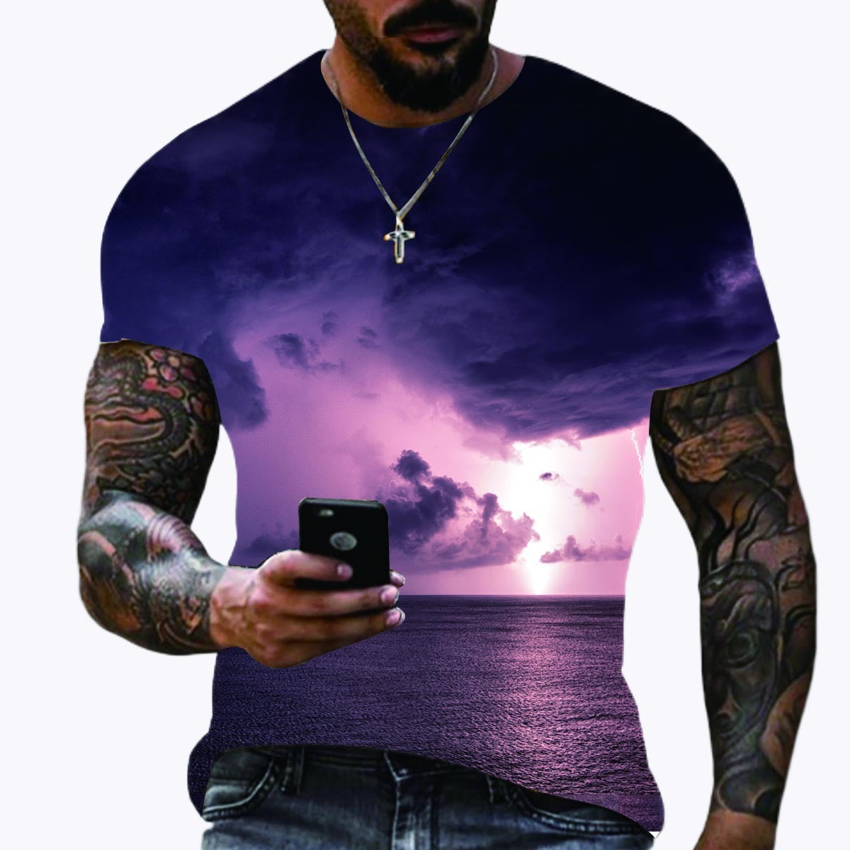 Personalized Creative Lightning Series Fashion Casual 3D Printed Men's Short Sleeved T-shirt Top