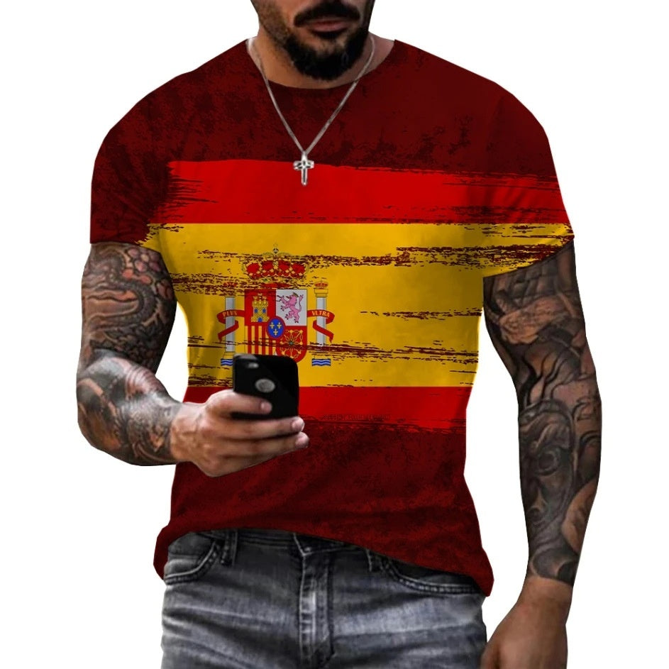 Summer New Men's Printed T-shirt Loose Round Neck